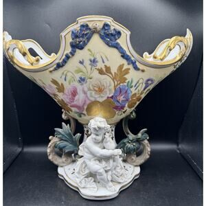 Meissen Reticulated Compote Pedestal 11” Bowl Hand Painted Heavy Gilt 1800’s